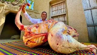 Cooking A Whole Huge Ostrich | 60 KG Whole Ostrich Cooking in Village | Village Food Secrets