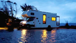 WE WERE TRAPPED IN THE CARAVAN IN HEAVY RAIN