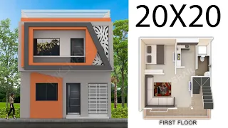 20X20 Duplex house front design with plan by nikshail