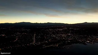 Aerial timelapse of eclipse totality over Burlington, Lake Champlain, Mt. Mansfield and Camel's Hump