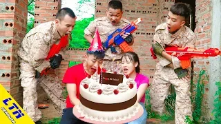 LTN Nerf War : Seal X Going to Sister's Birthday & Delta Force T Nerf Guns Fight Birthday Cake