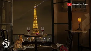 Romantic Night in Paris at a French Cafe Ambience & Jazz Playlist, Coffee Shop ASMR, Study Music BGM