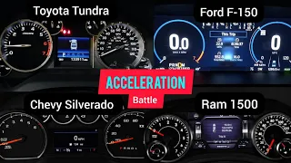 Dodge Ram 1500 Vs Ford f-150 Vs Chevy Silverado Vs Toyota Tundra acceleration battle
