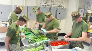 Inside US Marines Kitchen During Rush Time