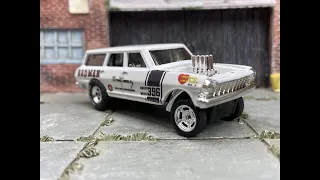 Custom Hot Wheels 1964 Chevy Nova Wagon Gasser Goodyear Drag Slicks Custom Painted White BADMAN