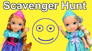 Scavenger hunt ! Elsa & Anna toddlers - riddles - puzzle - Barbie dolls