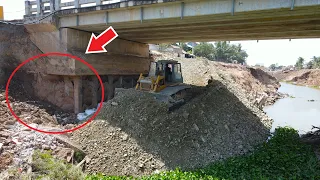 Nice Incredible Bulldozer ZoomLion Pouring Big Stone Cover Foot of the bridge ,5 Ton Truck Unloading