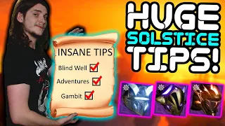 HUGE Solstice Armor Upgrade TIPS and TRICKS!! Adventures, Blind Well, and More!!