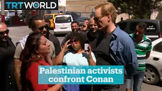 Conan O'Brien confronted by Palestinian activists