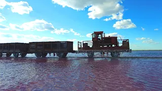 Salt lake. Train rides on water.