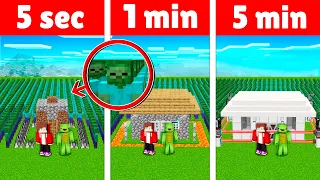 Security House With ZOMBIE DEFENSE in 5 SECONDS vs 1 MIN vs 5 MIN in Minecraft - Maizen JJ and Mikey