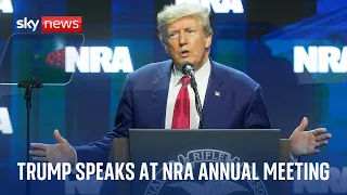 Donald Trump delivers a speech at the NRA Leadership Forum in Texas