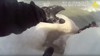 Body cam video shows police rescuing man from icy Lake Michigan