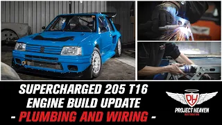 Supercharged Peugeot 205 T16 supercharger installation - plumbing and wiring