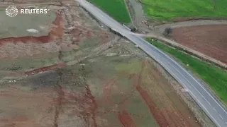 Drone video shows cracks caused by earthquake in Turkey