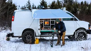 Camper Van With Wood Stove and Freezing Temperatures