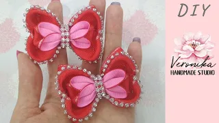 💝Бантик с сердечками из репсовой ленты 2,5 см 💝Bow with hearts from ribbon 💝Laço mini de fita №5