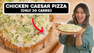 Zero Carb Crust Chicken Caesar Pizza! Easy Low Carb and Keto Meal