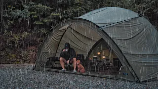 Solo Camping in Heavy rain with My Dog . Relaxing in the Tent ASMR