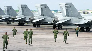 Under Alert US Pilots Rush for Their Massive F-18s and Takeoff at Full Throttle