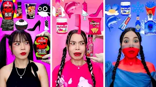 PINK  vs BLACK vs BLUE FOOD | Eating Only ONE COLOR CHALLENGE 🌸🥶🖤️