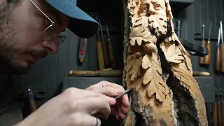 Relaxing Wood Carving Sculpture--Hand Carving A Greenman--Tutorial