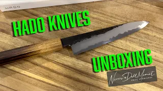 Hado Knives Unboxing - HADO SAKAI SUMI GYUTO 210MM Shirogami #2 (White Steel ) Carbon Steel Cladding
