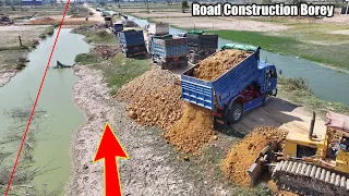 Getting Started​ Road​ Construction​ Borey, Bulldozer Komatsu Push Soil & Stone, Dump Truck