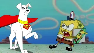 Krypto The Superdog trying to get a pizza from SpongeBob