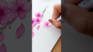 Easy Sakura / Cherry Blossom tutorial #shorts #art #watercolorpainting