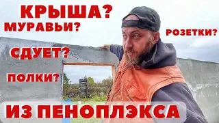 ИСПЫТАЛ стены из ПЕНОПЛЭКСА! Отвечаю на вопросы! Крыша? Сдует? Муравьи? Экология? Розетки? Полки?..