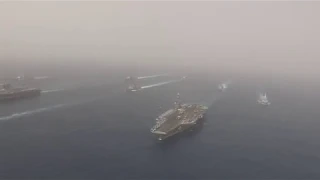 USS John C. Stennis and USS Abraham Lincoln in formation in the Mediterranean Sea