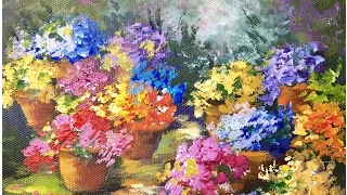 Pots  of  Flowers - A Beginner Acrylic Painting Tutorial by Ginger Cook