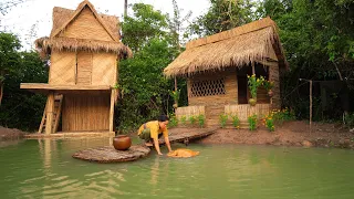 123 Days in Rainy Season a Girl Think To Build The Most Beautiful Bamboo Two Story House and Kitchen