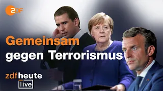 Merkel, Macron und Kurz zum Kampf gegen Islamismus | ZDFheute live