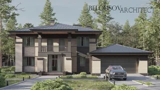 Проект коттеджа в стиле Райт. Animation cottage project. Архитектурная студия Belousov Architect.