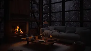 Winter mood with snowstorm | Learn, sleep, relax with the cozy sounds of the fireplace