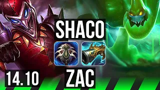 SHACO vs ZAC (JGL) | 9/1/7, 600+ games, Godlike | EUW Master | 14.10