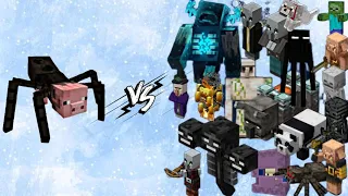 Insane Fight: Spider Pig vs All Mob Fight in Minecraft x100