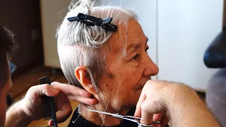 FREE HAIRCUT IN ELDERLY CARE – SHORT EDGY FRENCH BOB CUT