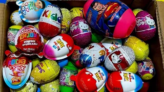 ASMR 100 kinder surprise eggs opening hello kitty, kinder, superman, frozen...#unboxing #asmr