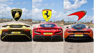 FH5 Drag Race -  Aventador Sv Vs Ferrari F8 Tributo Vs Mclaren 720s