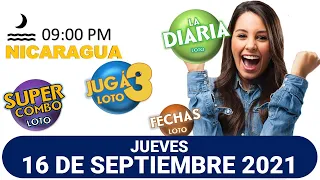 Sorteo 09 pm Loto NICARAGUA, La Diaria, jugá 3, Súper Combo, Fechas, JUEVES 16 de septiembre 2021