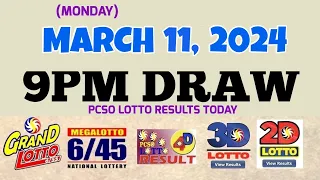 Lotto Result Today 9pm draw March 11, 2024 6/55 6/45 4D Swertres Ez2 PCSO#lotto