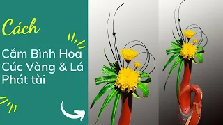 Hoa Cúc Vàng #1:  Cắm Hoa Cúc Vàng & Lá Phát Tài Kết Hợp Bình Gốm Đỏ