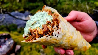 Juicy Shredded Chicken in Crispy  Cone, ASMR Outdoor Cooking