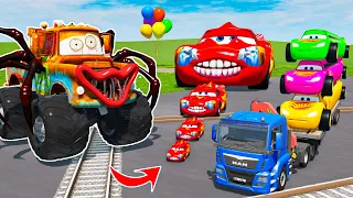 Long Cars vs Funny Cars and Big & Small: Mcqueen with Spinner Wheels vs Thomas Trains - BeamNG