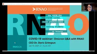 RNAO COVID-19 Webinar Series -  Omicron Q&A with RNAO CEO Dr. Doris Grinspun: Jan. 10, 2022