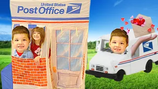 Caleb is a MAILMAN! PRETEND PLAY with MOMMY in NEW POST OFFICE TOY! Kids LEARN ABOUT Sending MAIL!