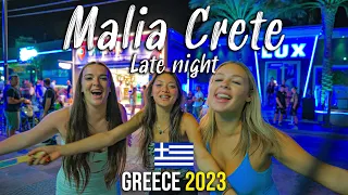 Malia Crete, late night walking tour 4k, Kreta, Greece 2023